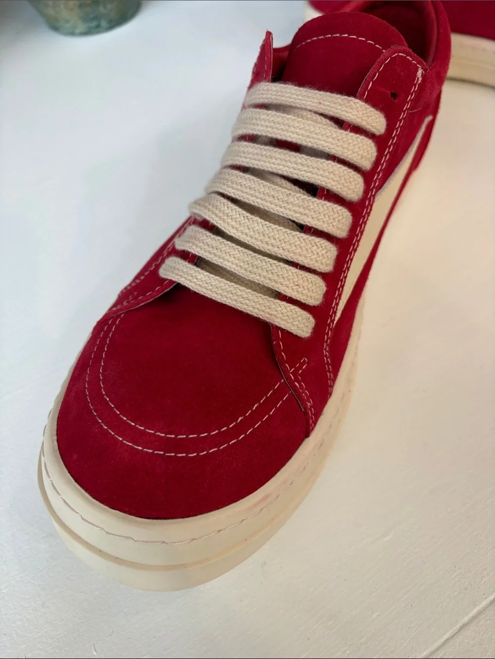 Rare Rick Owen’s Vintage Low Sneakers in Carnelian/Milk colorway